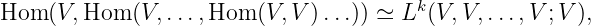 k
Hom (V,Hom (V,...,Hom (V,V )...)) ≃ L (V,V, ...,V;V ),