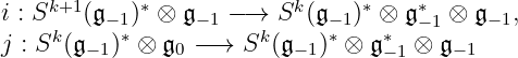 i : Sk+1 (𝔤 )∗ ⊗ 𝔤 −→ Sk(𝔤 )∗ ⊗ 𝔤∗ ⊗ 𝔤 ,
k −1∗ −1 k −∗ 1 ∗ − 1 − 1
j : S (𝔤−1) ⊗ 𝔤0 −→ S (𝔤− 1) ⊗ 𝔤−1 ⊗ 𝔤− 1