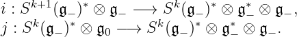 i : Sk+1 (𝔤− )∗ ⊗ 𝔤− −→ Sk (𝔤− )∗ ⊗ 𝔤∗− ⊗ 𝔤− ,
j : Sk(𝔤− )∗ ⊗ 𝔤0 −→ Sk (𝔤 − )∗ ⊗ 𝔤 ∗− ⊗ 𝔤− .