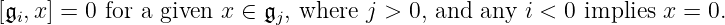 [𝔤i,x] = 0 for a given x ∈ 𝔤j, where j > 0, and any i < 0 implies x = 0.
