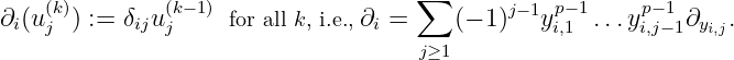 ∑
∂ (u(k)) := δ u(k− 1) for all k, i.e., ∂ = (− 1)j− 1yp− 1...yp−1 ∂ .
i j ij j i i,1 i,j−1 yi,j
j≥1