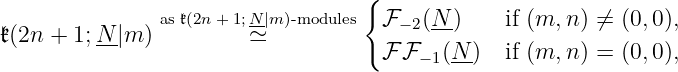 {
as 𝔨(2n+ 1;N|m )- modules ℱ −2(N-) if (m, n) ⁄= (0,0),
𝔨(2n + 1;N-|m ) ≃
ℱ ℱ −1(N-) if (m, n) = (0,0),